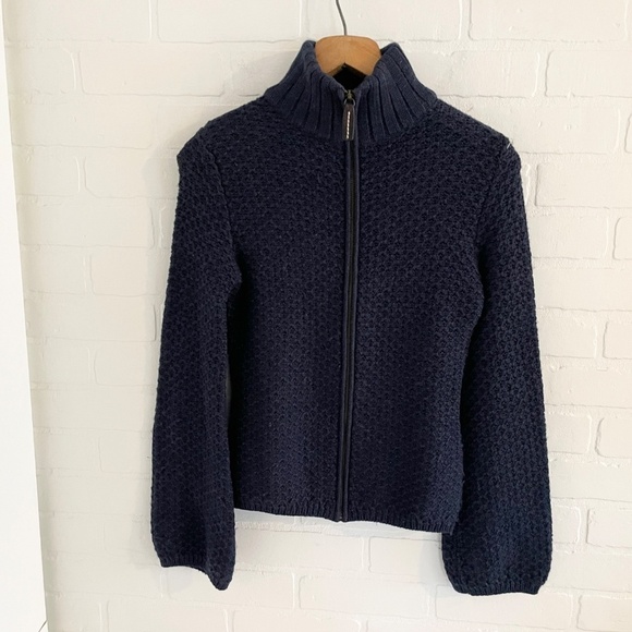 Ports 1961 Women’s Sweater Knit Cardigan Full Zip merino wool Bell sleeve Navy S - Picture 3 of 11